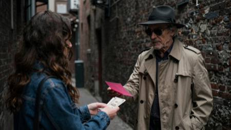 man in hat and sunglasses exchanging fake sr22 for cash generated with Z-Image